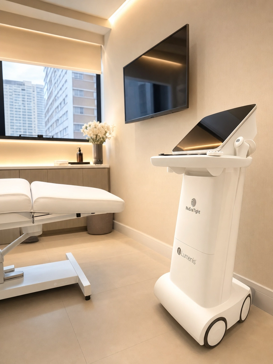 Sala com NuEra Tight e maca elétrica